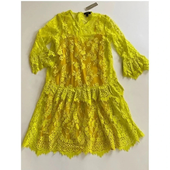NEW J Crew 3/4 sleeve Chantilly lace dress Whimsigoth bright kiwi Victorian - Picture 4 of 16